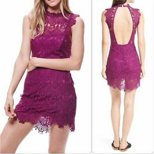 Free People Women Intimately Daydream Scalloped Lace Magenta Mini Dress